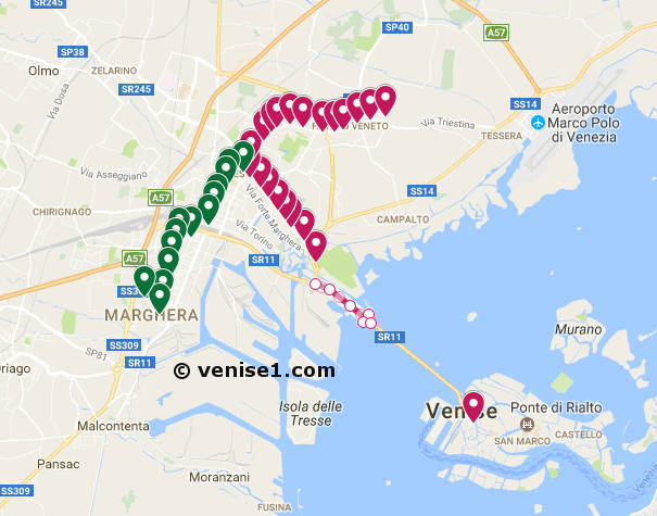 Plan Du Tram De Venise Mestre Marghera Favaro Veneto Carte Des Trams